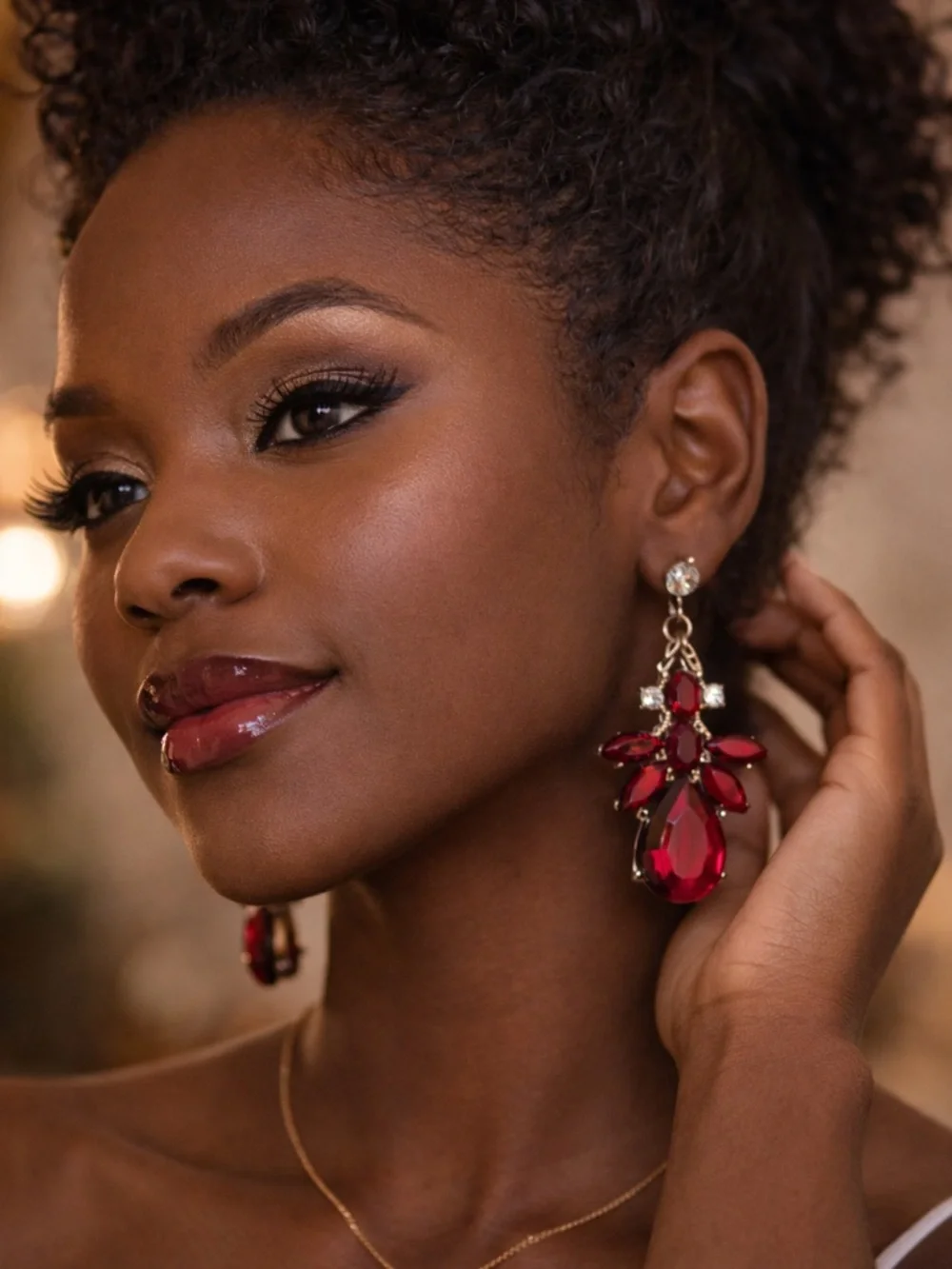 Vintage Red Teardrop Crystal Drop Earrings
